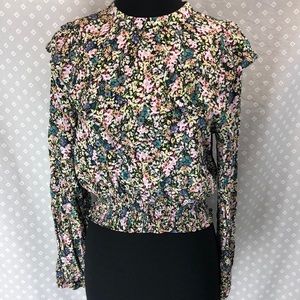 Multicolor Floral Long Sleeve Ruffle Blouse